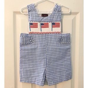 American Flag Smocked Shortall size 12-18 months